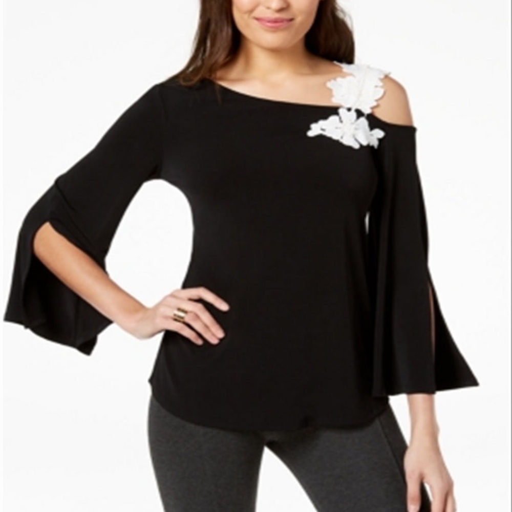 NWOT Alfani Women's One Shoulder Applique Top Black Size 2X